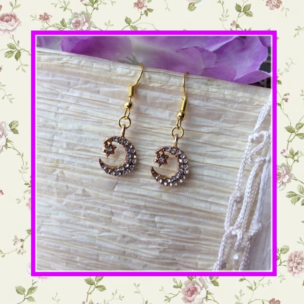 🌺 MOON STAR EARRINGS GOLD BLING DANGLE DROP BOHO CHIC FESTIVAL PARTY GIRL